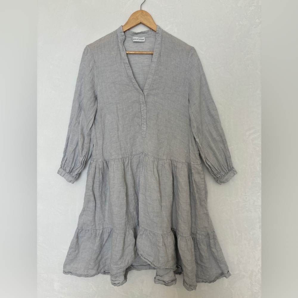 Scanlan Theodore womens blue linen long sleeve tiered mini dress‎ size small